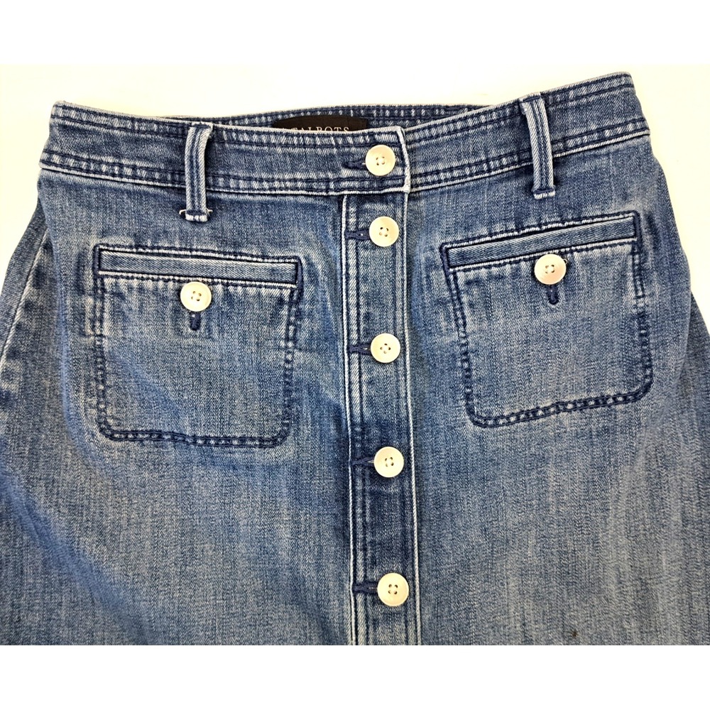 Talbots Womens Stretch Denim Button Down Skirt Size 2 Classic Capsule Preppy - Picture 3 of 9
